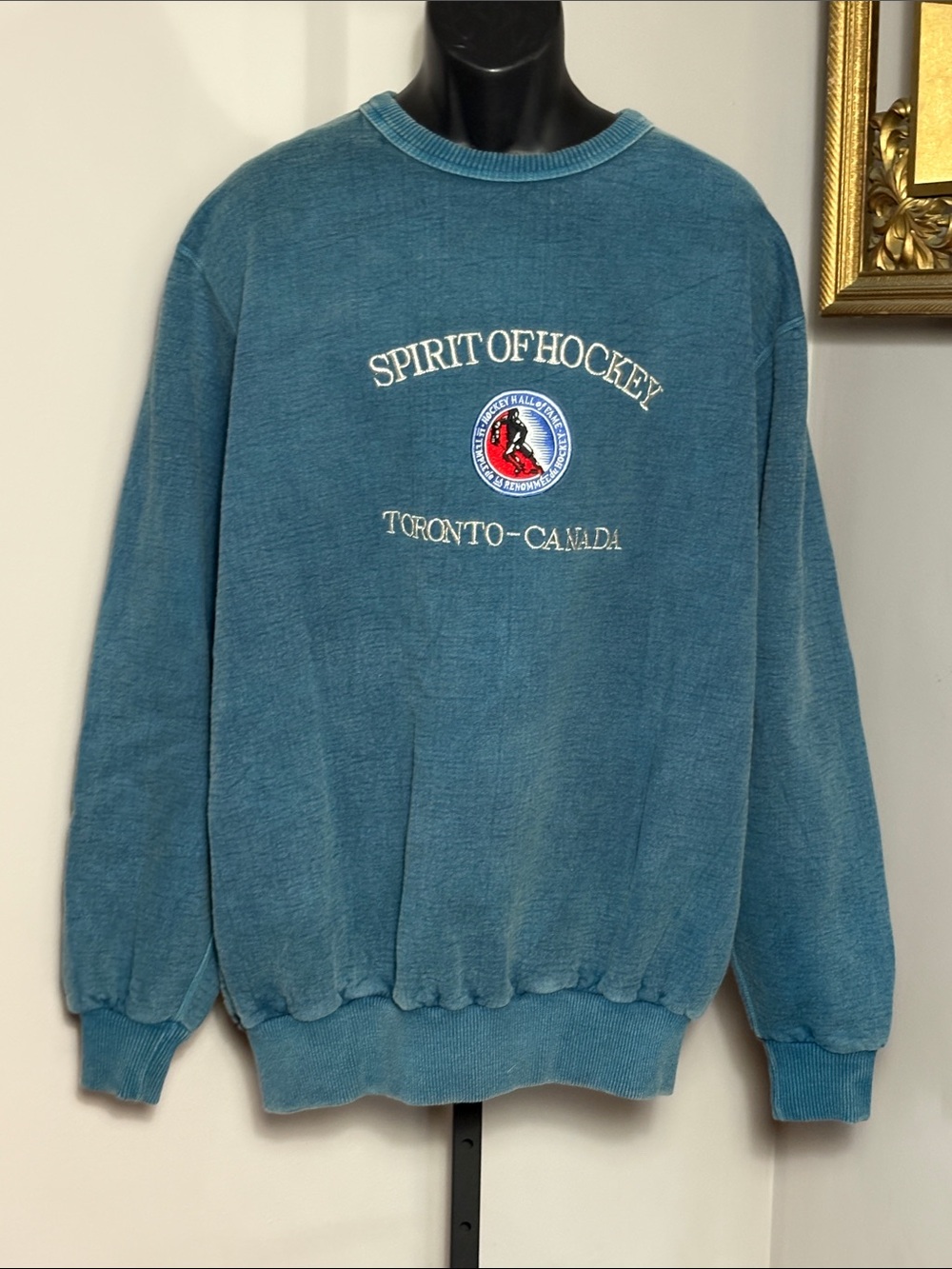 Waves VINTAGE XL Spirit of Hockey Toronto Canada Teal Crewneck Sweatshirt